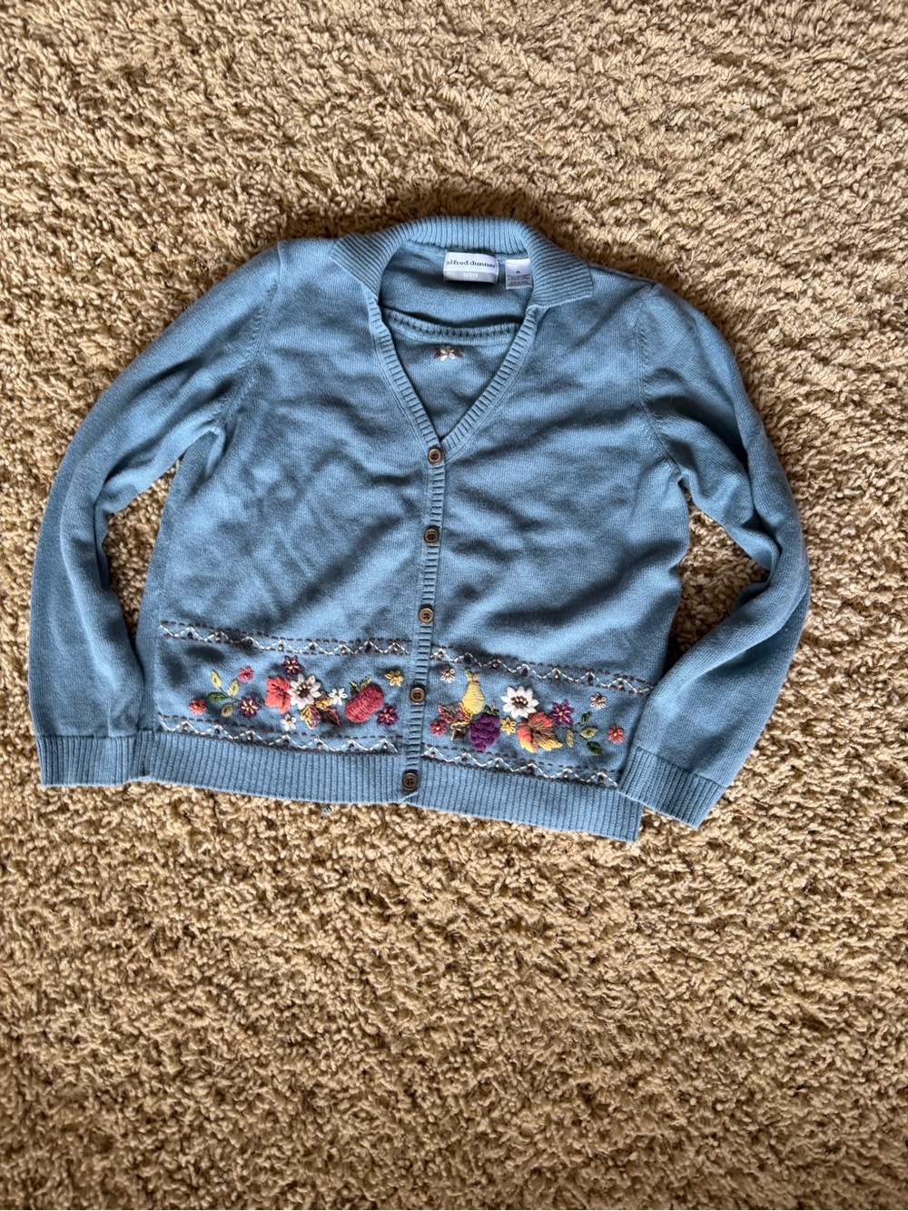 Alfred Dunner Embroidered Floral Cardigan Cottagecore Grandpa Chic Petite Large